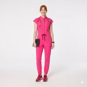 NWT Figs Rafaela Fireside Shocking Pink Scrub Jumpsuit XXL Scurbs
